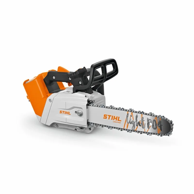 A clear-cut STIHL battery chainsaw on a white background