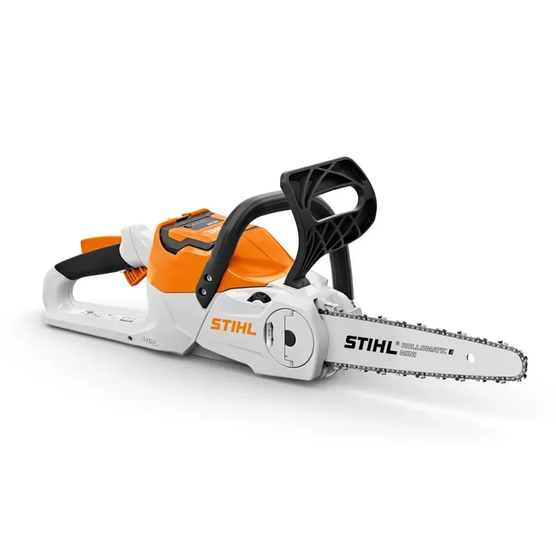 A clear-cut STIHL battery chainsaw on a white background